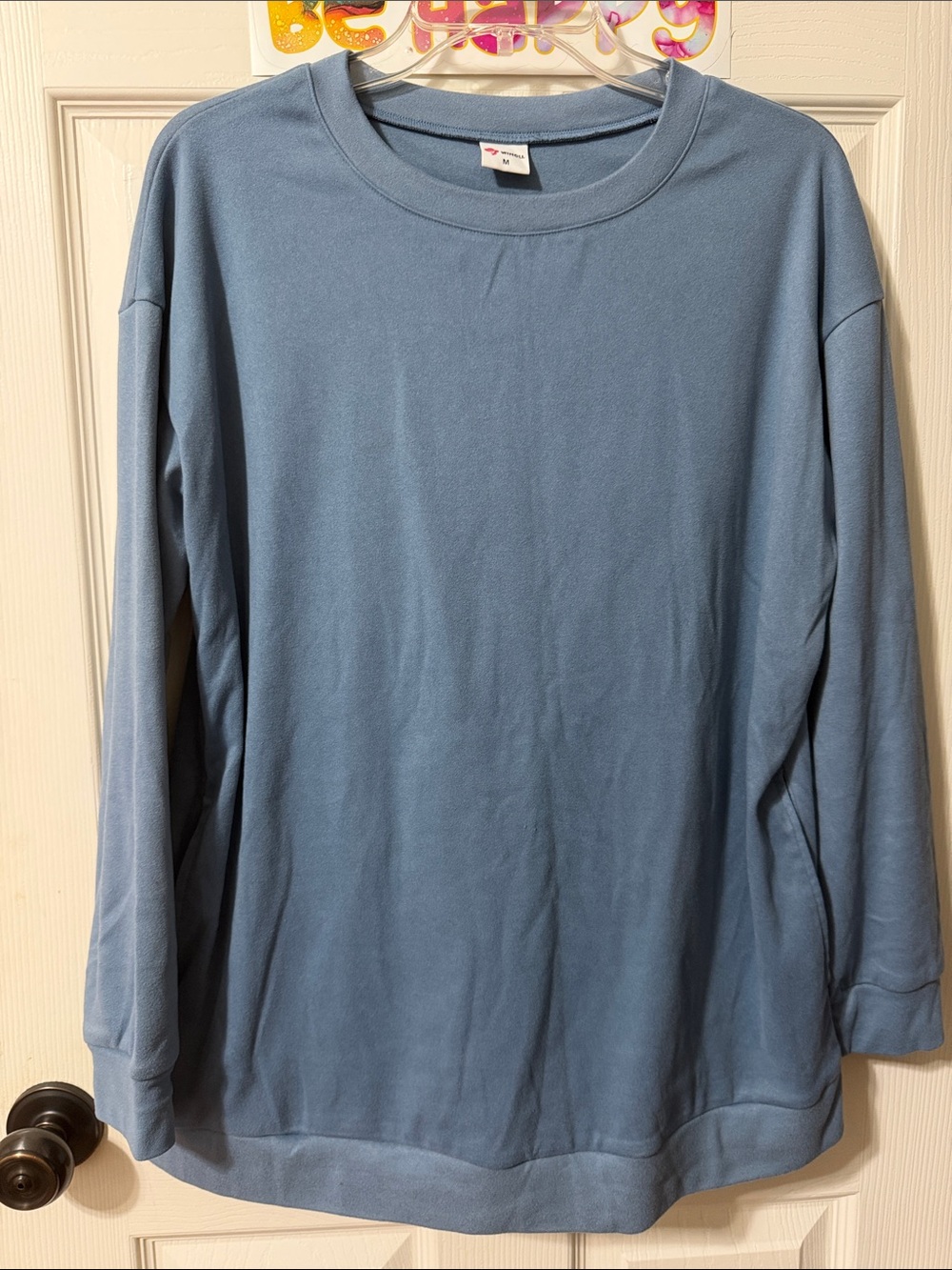 Crewneck Sweater/Sweatshirt in Dusty Blue with a Velour Feel Touch